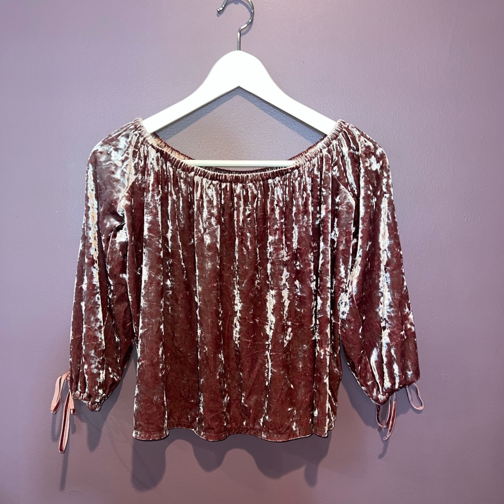 AMERICAN EAGLE OFF THE SHOULDER CRUSHED VELVET CROP TOP